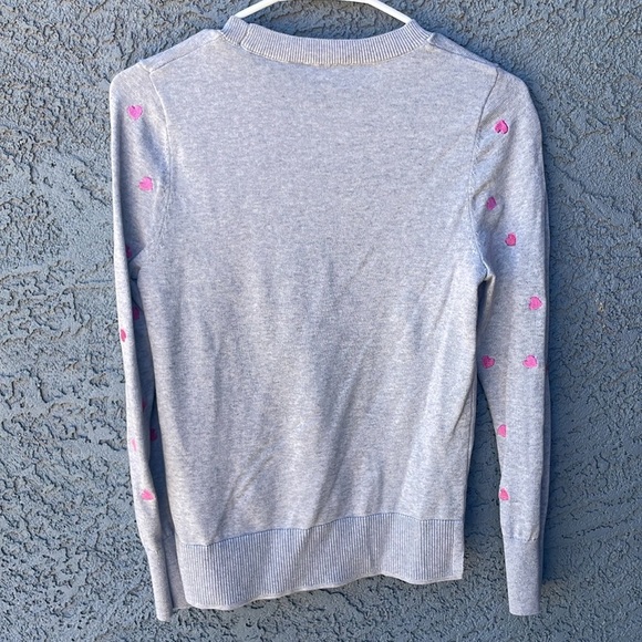Time and Tru Heart Print Crew Neck Sweater Women’s light Grey Heather Size 4-6 - Picture 6 of 6